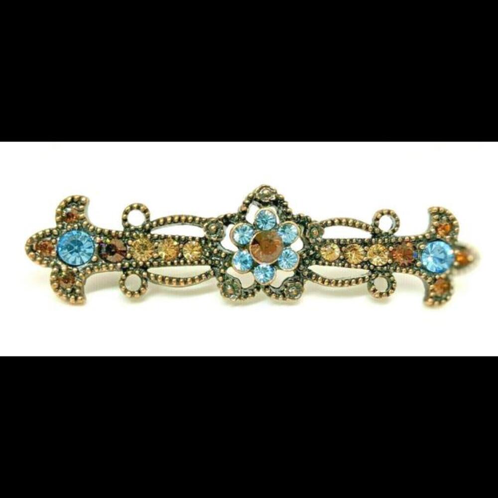 Copper Metal Scroll Colored Rhinestones Lapel Pin